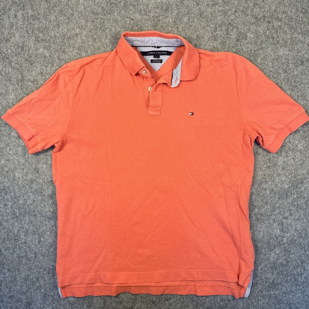 Tommy Hilfiger Shirt Men's XL Salmon Short Sleeve Polo Pink Preppy